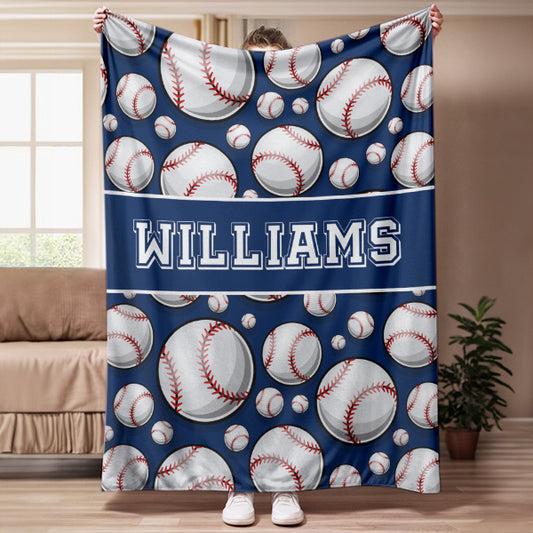 Baseball Pattern Stripe Custom Name Blanket，Blanket for Boys