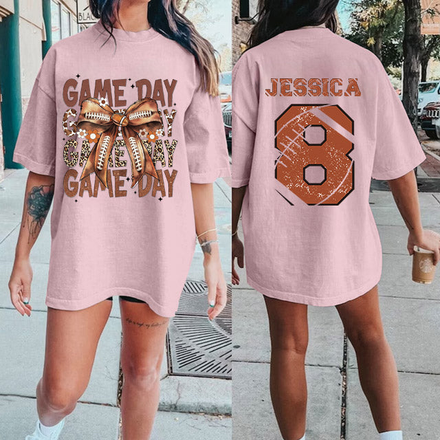 Custom Football Bow Print Shirt，Retro Game Day Print Shirt