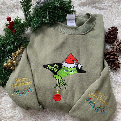 Green Monster Ew People Embroidered Sweaters, Christmas Embroidered Sweatshirt