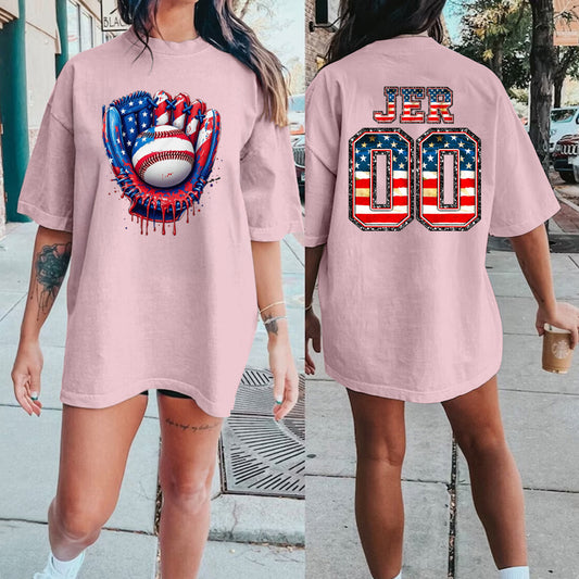 Patriotic Baseball T Shirt with Drip Shirt, 4th of July Baseball Glove Graphic Tee