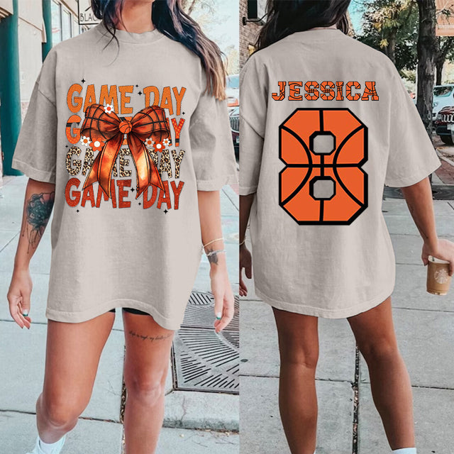 Custom Basketball Bow Print Shirt，Retro Game Day Print Shirt