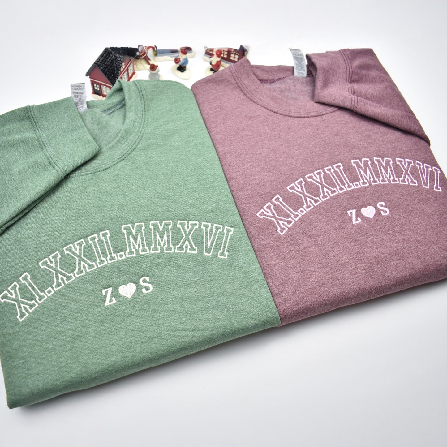 Custom Roman numeral embroidered matching sweatshirts for couples