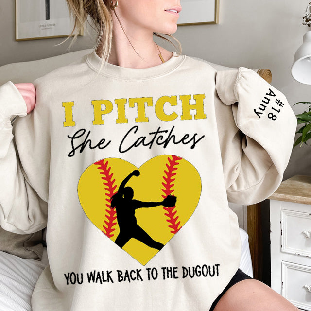 Personalize Softball Hooded Sweatshirt, I Pitch She Catches, She Catches I Pitch