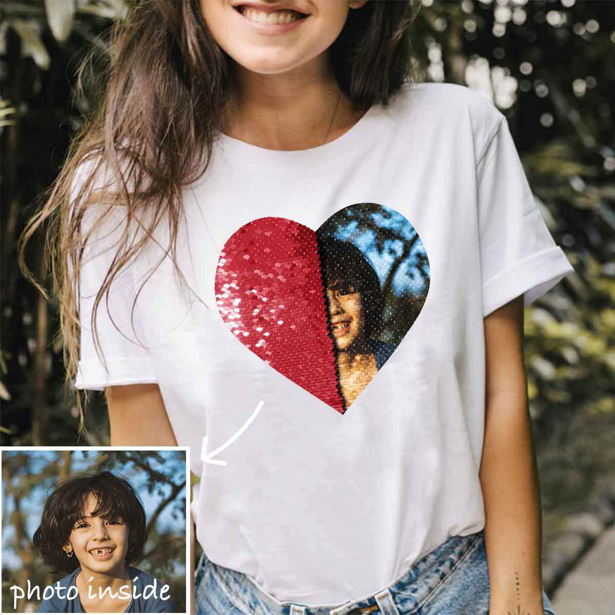 Mother's Day Custom Flip Sequin Shirt (Heart)