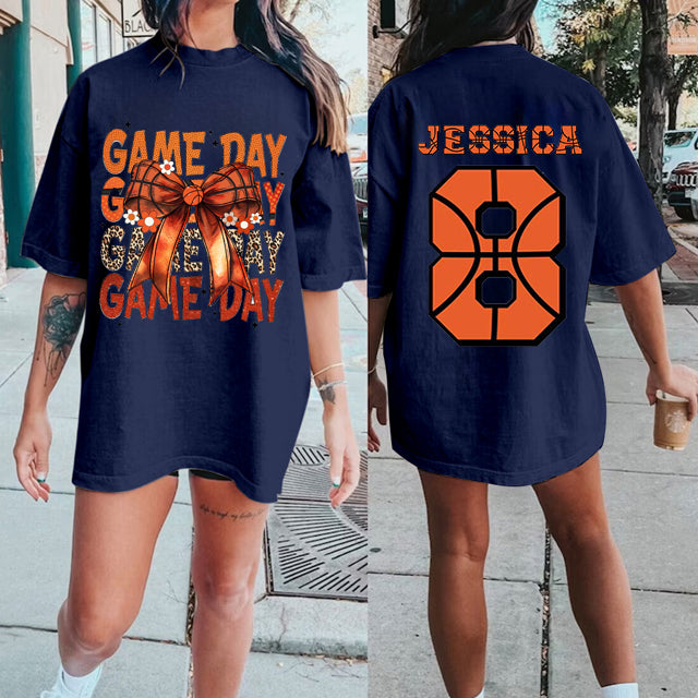 Custom Basketball Bow Print Shirt，Retro Game Day Print Shirt