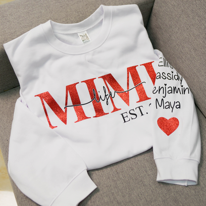 Glitter Mimi Life Est Sweatshirt, Custom Name And Grandkids Sweatshirt