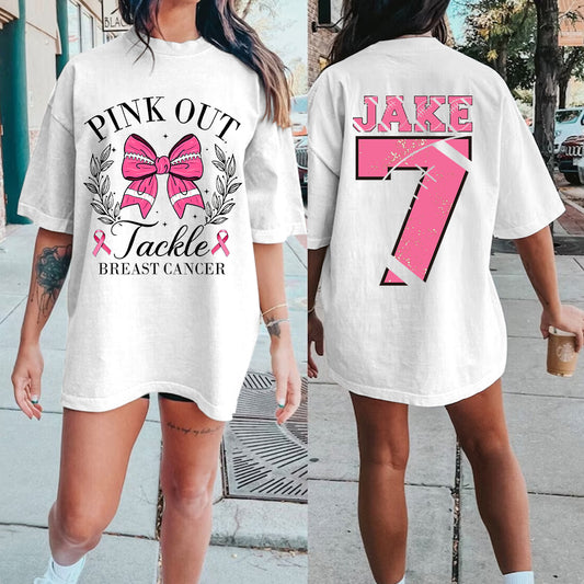 Custom Pink Out Tackle Breast Cancer Football Print Shirt