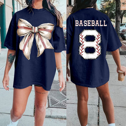 Custom Retro Softball/baseball/basketball/Football Bow Print Shirt