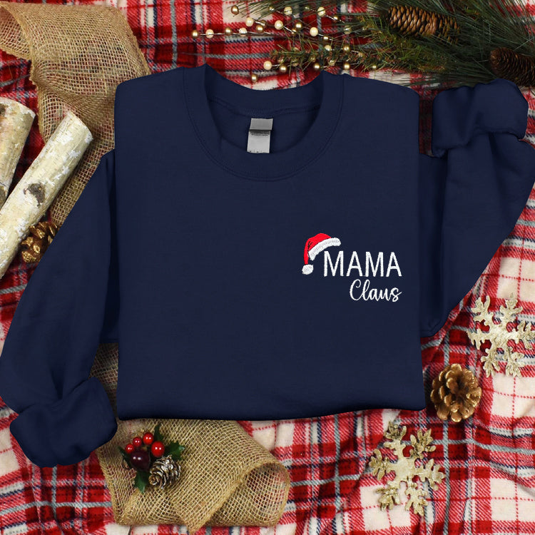 Christmas Sweatshirt, Embroidered Shirt, Mama Mini Dada Claus Parent-Child Sweatshirt