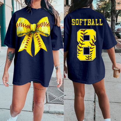 Custom Retro Softball/baseball/basketball/Football Bow Print Shirt