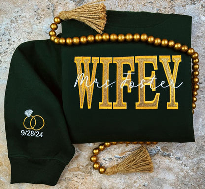 Personalize Embroidered Glitter Wifey Sweatshirt