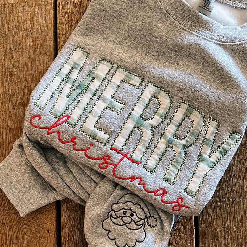 Merry Christmas Embroidered Crew Neck Sweatshirt