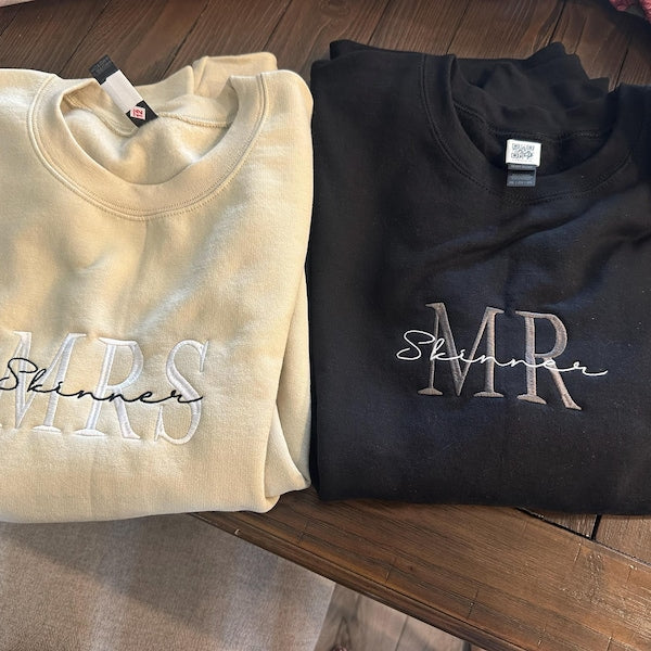 Custom Mrs. Embroidered Sweatshirt, Date On Sleeve