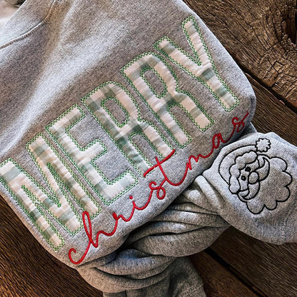 Merry Christmas Embroidered Crew Neck Sweatshirt