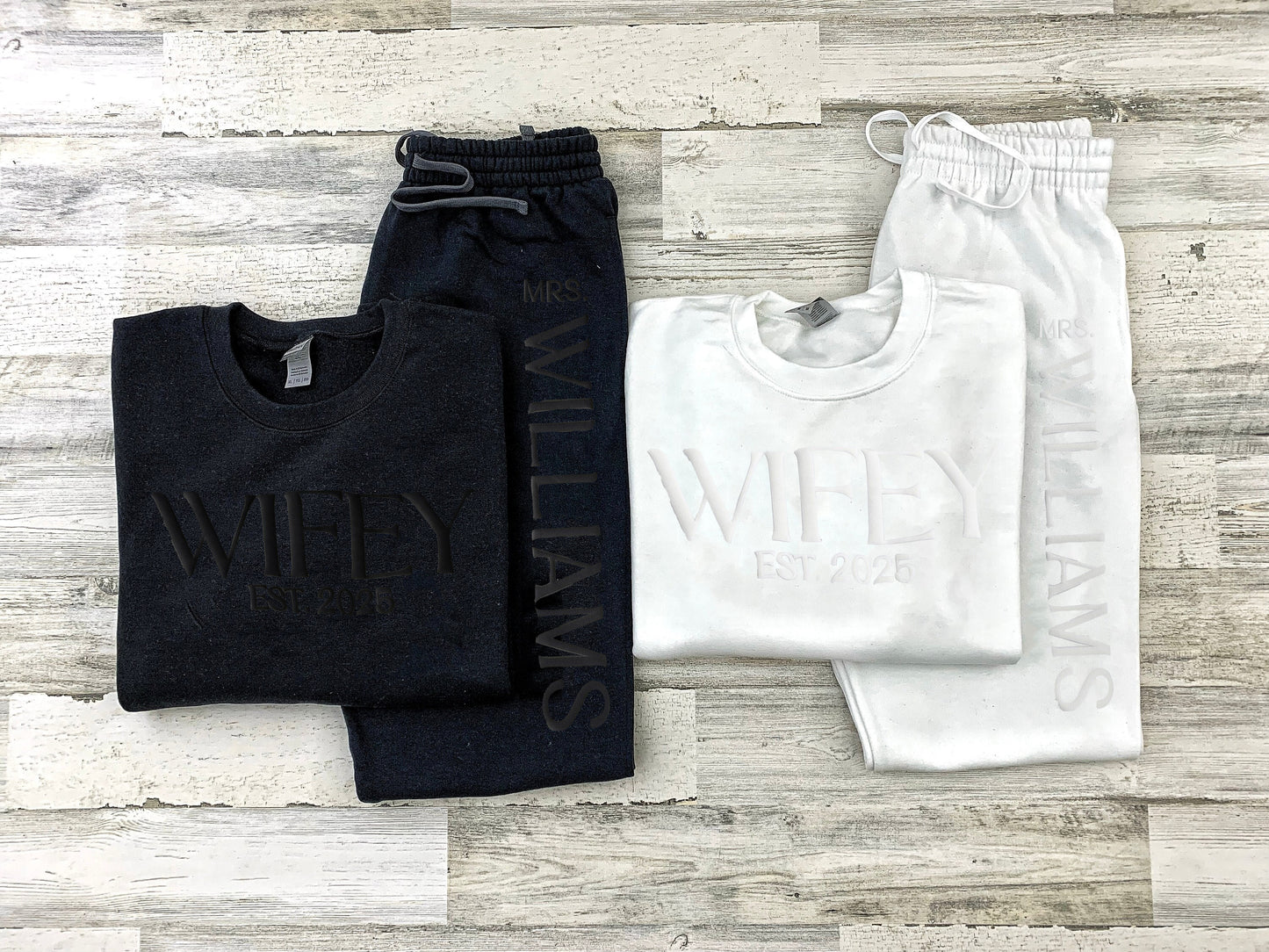 Embossed Wifey Hubby Sets, Wifey Sweatshirt