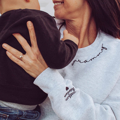 Embroidered Mom Crewneck, Grandmother Sweatshirt with Kids Names, Personalized Embroidered