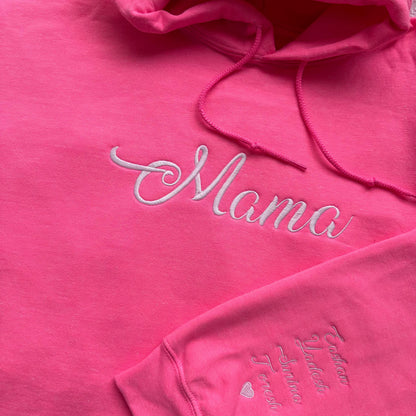 Custom Embroidered Mama Sweatshirt with Kids Name on Sleeve