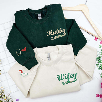 Personalized Wifey and Hubby Sweatshirt, Custom Date Couple Hoodie