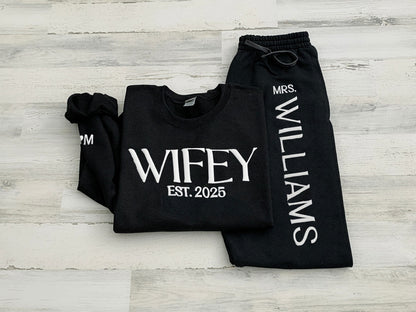 Embossed Wifey Hubby Sets, Wifey Sweatshirt