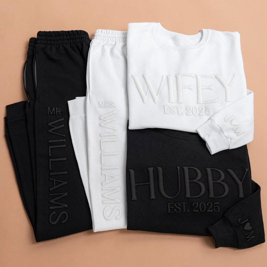 Embossed Wifey Hubby Sets, Wifey Sweatshirt