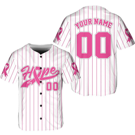 Personalized Hope Breast Cancer Team Name And Number Baseball Jersey, Custom Pink Ribbon Baseball Jersey Shirt