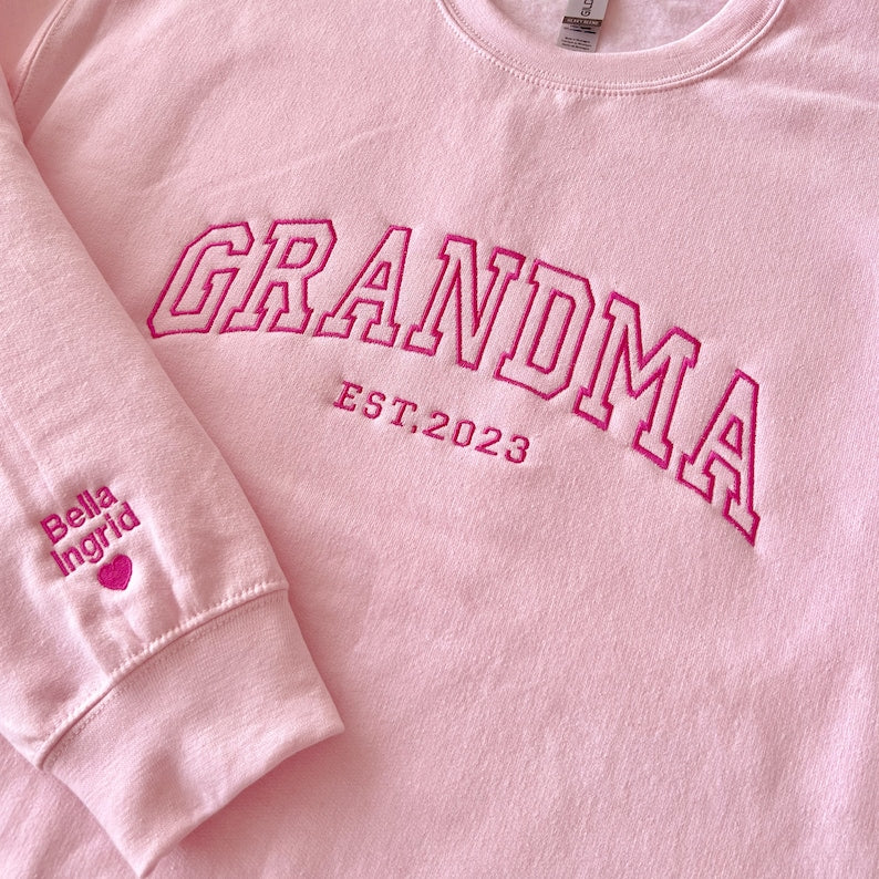 Custom Embroidered Sweatshirt for Mom, Personalized Sleeve Embroidered Sweatshirt, Mama EST Crewneck, Custom Gift for Mom, New Mom Pullover