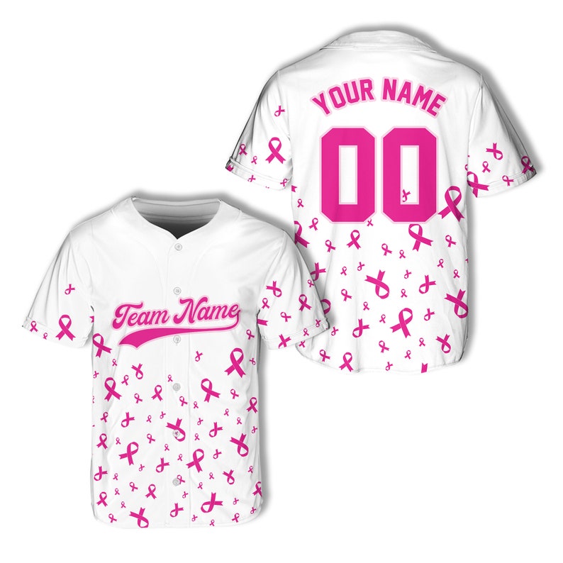 Pink Ribbon Baseball Jersey Support Gift For Breast Cancer Month Cancer Warrior Survivor