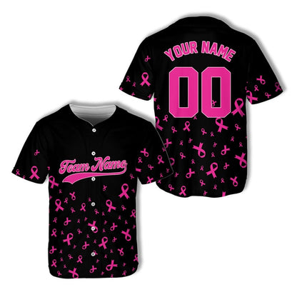 Pink Ribbon Baseball Jersey Support Gift For Breast Cancer Month Cancer Warrior Survivor