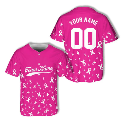 Pink Ribbon Baseball Jersey Support Gift For Breast Cancer Month Cancer Warrior Survivor