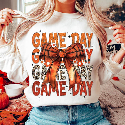 Custom Basketball Bow Print Shirt，Retro Game Day Print Shirt