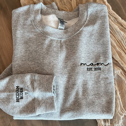 Embroidered Mom Crewneck, Grandmother Sweatshirt with Kids Names, Personalized Embroidered