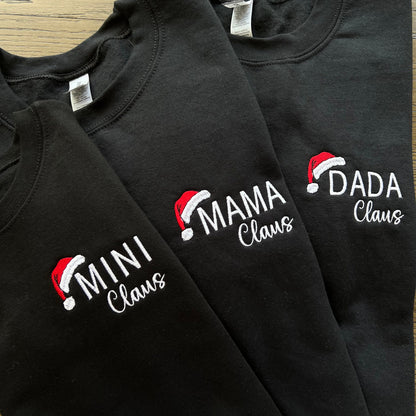 Christmas Sweatshirt, Embroidered Shirt, Mama Mini Dada Claus Parent-Child Sweatshirt