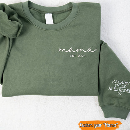 Embroidered Mom Crewneck, Grandmother Sweatshirt with Kids Names, Personalized Embroidered