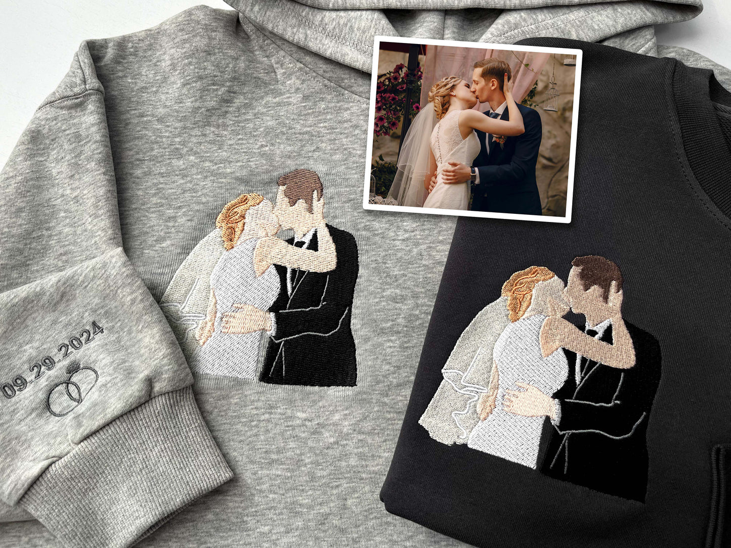 Custom Embroidered Sweatshirt Portrait Music Player Couple Family Gift