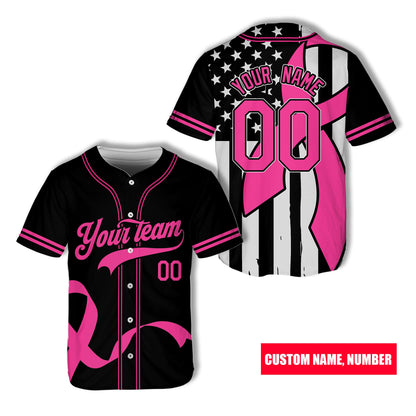 Personalize Breast Cancer Awareness Baseball Jersey Pink Ribbon Baseball Jersey