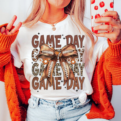 Custom Football Bow Print Shirt，Retro Game Day Print Shirt