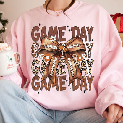 Custom Football Bow Print Shirt，Retro Game Day Print Shirt