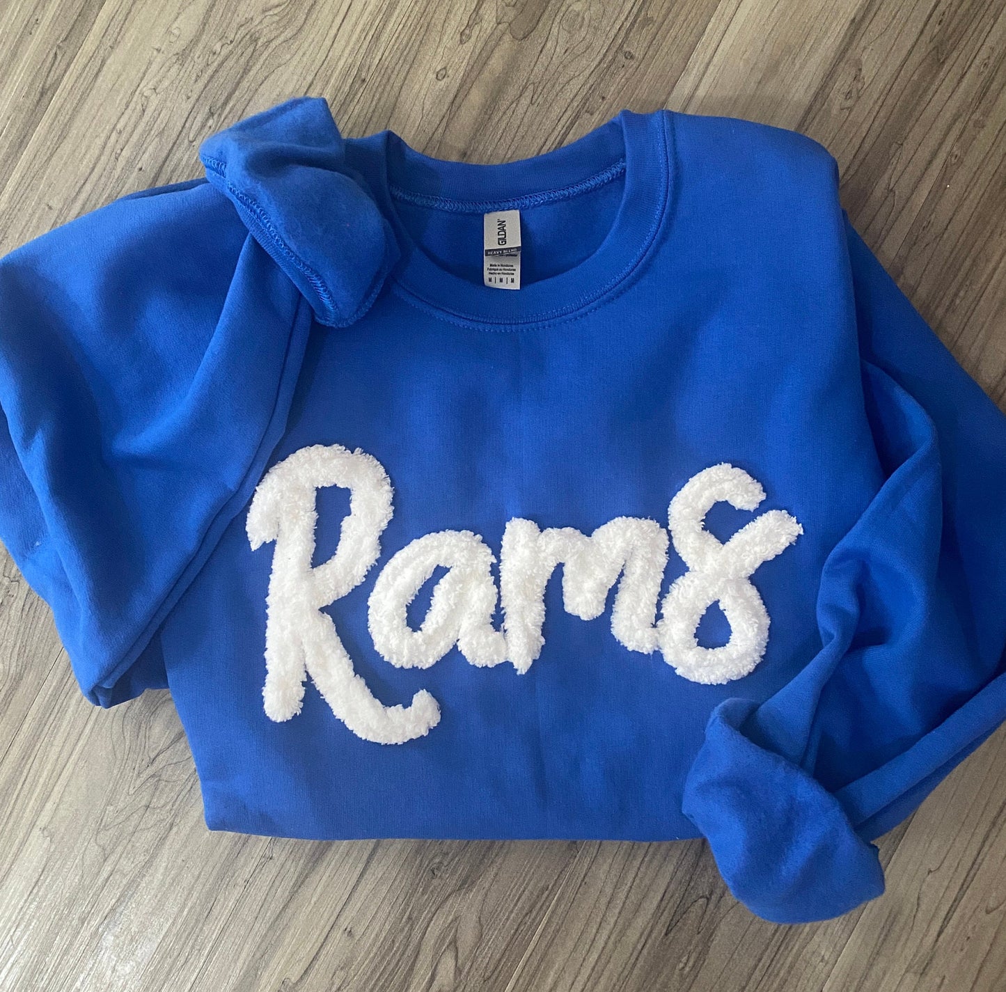 Personalized Embroidered Sports Team Sweatshirt, High School Teams, Eagles, Colts spirit, custom name Chenille Patch,Cheer mom
