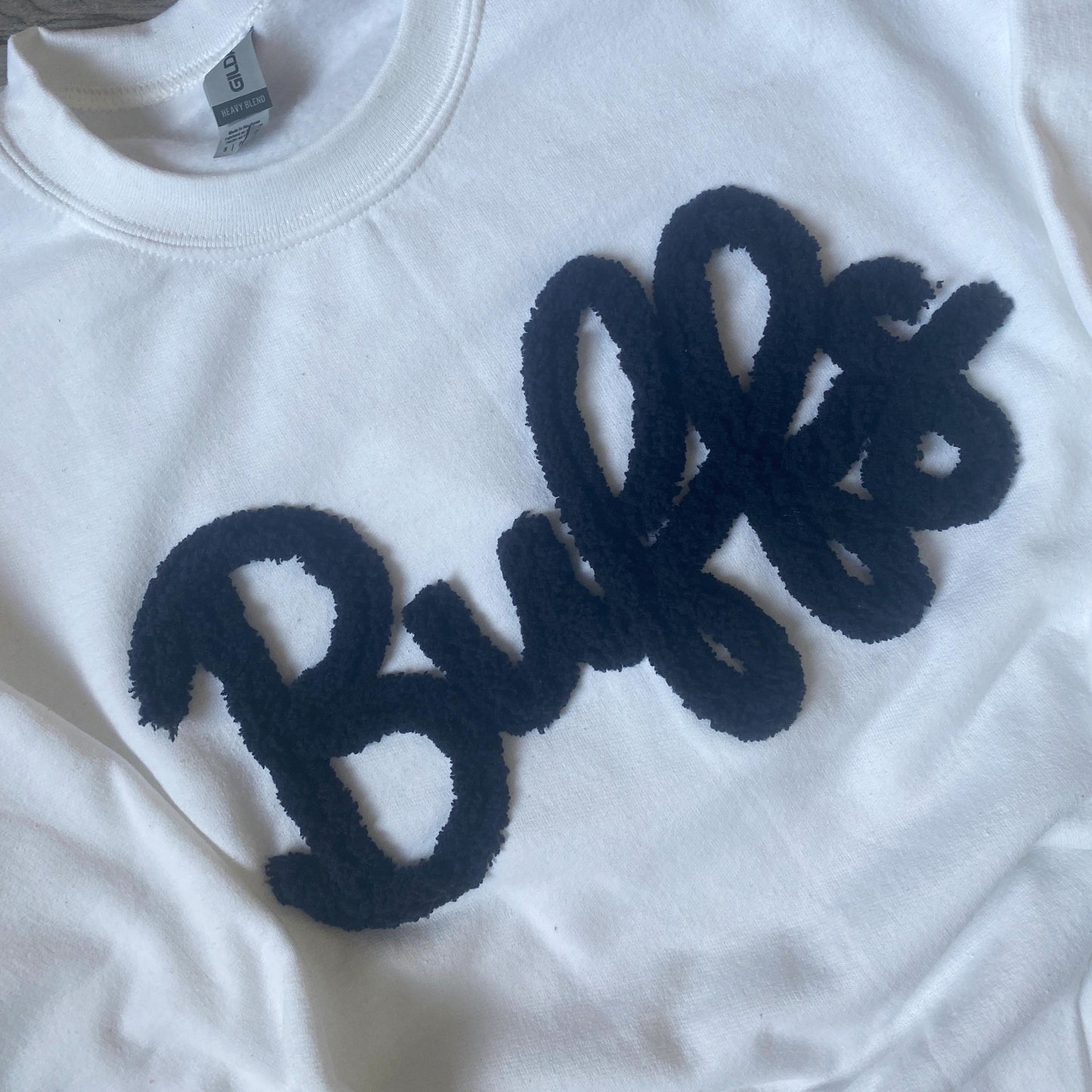 Personalized Embroidered Sports Team Sweatshirt, High School Teams, Eagles, Colts spirit, custom name Chenille Patch,Cheer mom