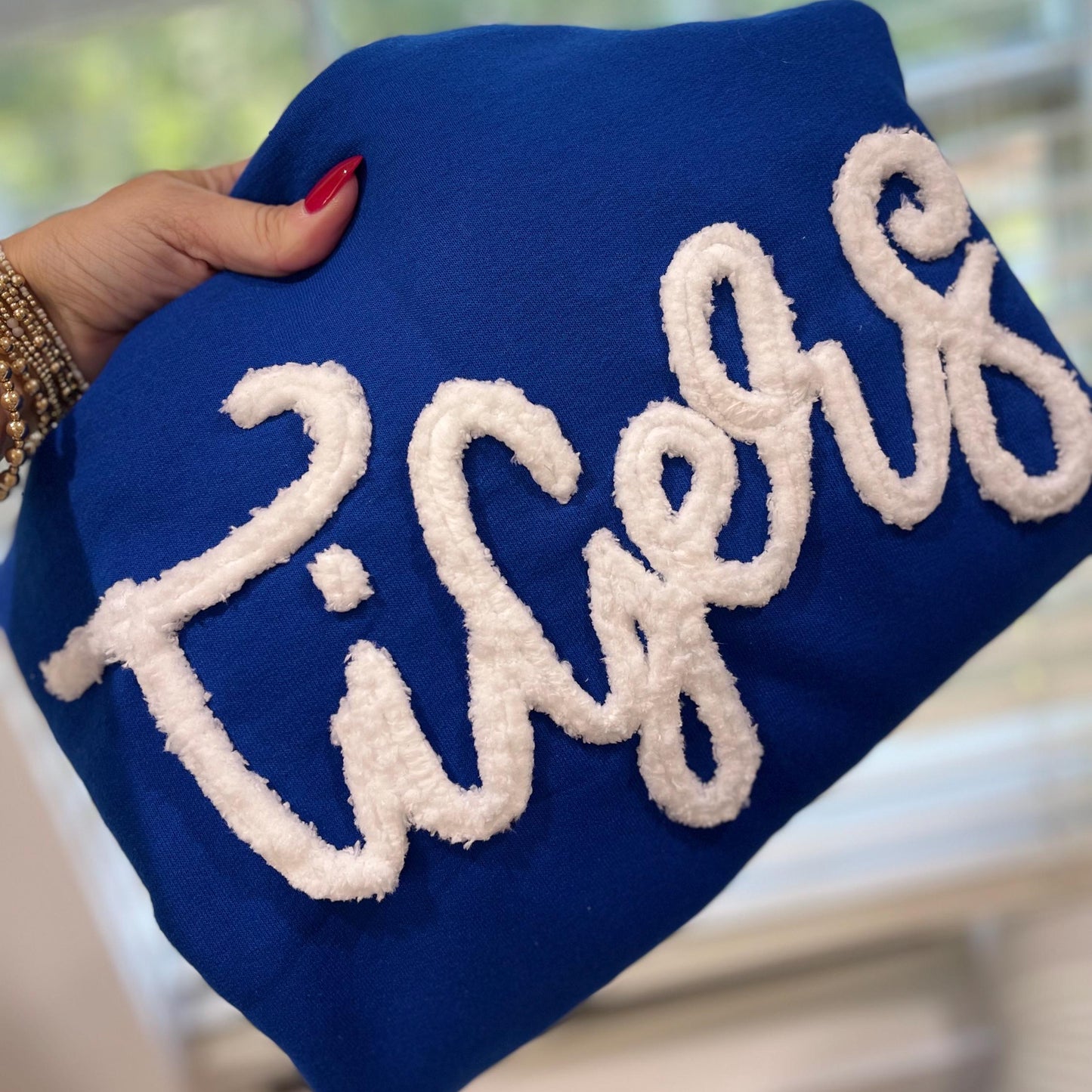 Personalized Embroidered Sports Team Sweatshirt, High School Teams, Eagles, Colts spirit, custom name Chenille Patch,Cheer mom