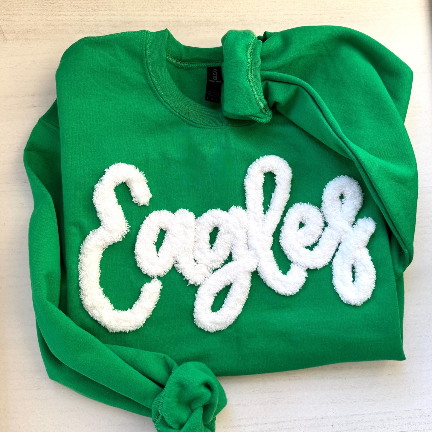 Personalized Embroidered Sports Team Sweatshirt, High School Teams, Eagles, Colts spirit, custom name Chenille Patch,Cheer mom