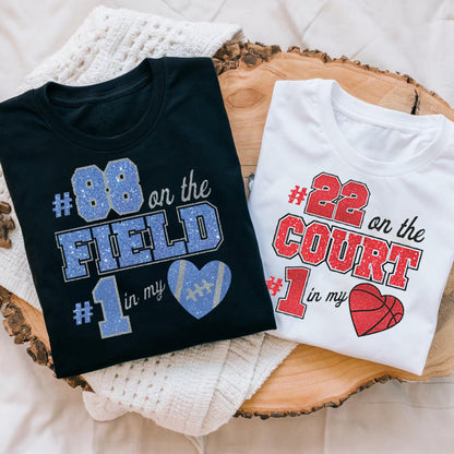 Glitter Football T-Shirt with Player Number, Custom Football Shirts for Mom, Football Girlfriend T-Shirt