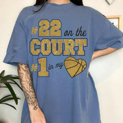 Glitter Football T-Shirt with Player Number, Custom Football Shirts for Mom, Football Girlfriend T-Shirt