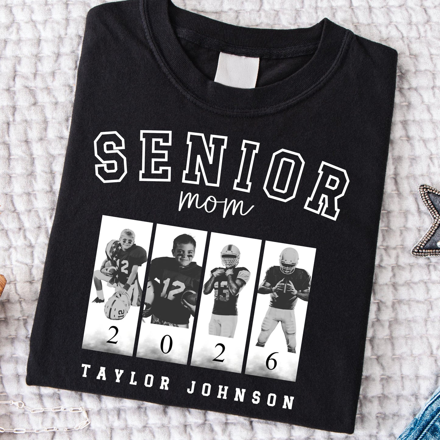 Custom senior football mama shirt, custom photo mom tee, senior night mom shirt