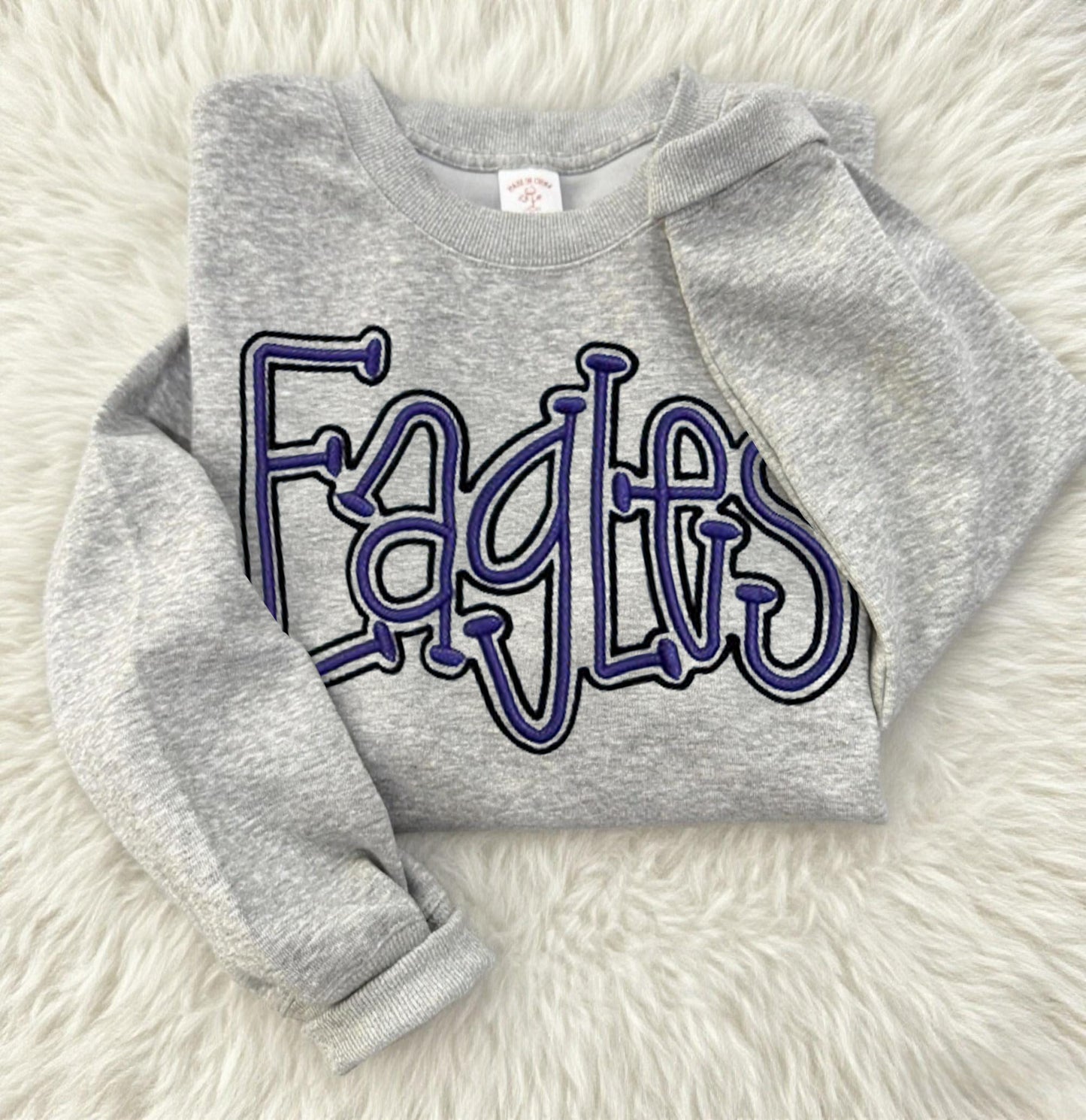 Custom College Team Cropped Double 3D Puff School Mascot Embroidered Sweatshirt