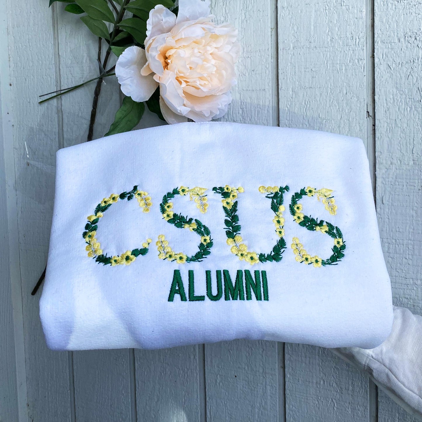 Custom College Embroidered Sweatshirt, Floral Letter Embroidered Hoodie