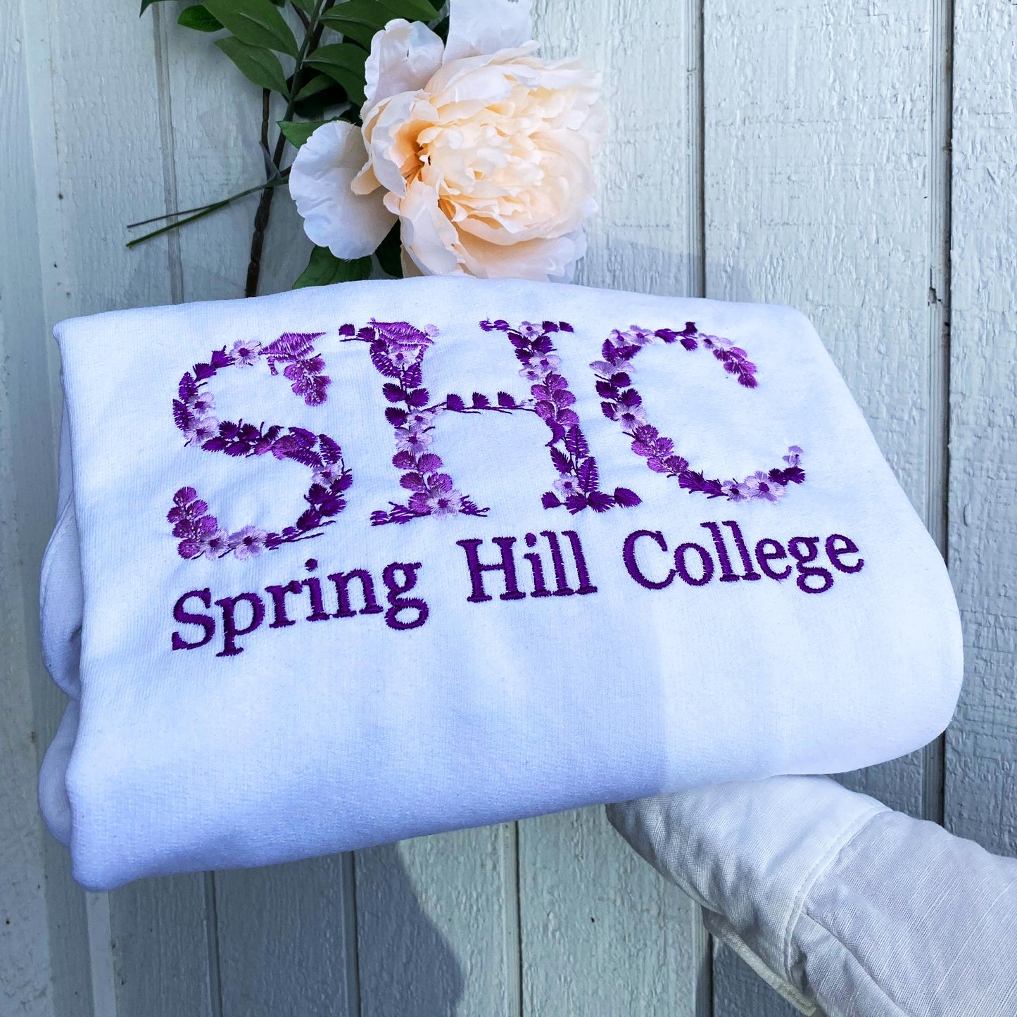 Custom College Embroidered Sweatshirt, Floral Letter Embroidered Hoodie