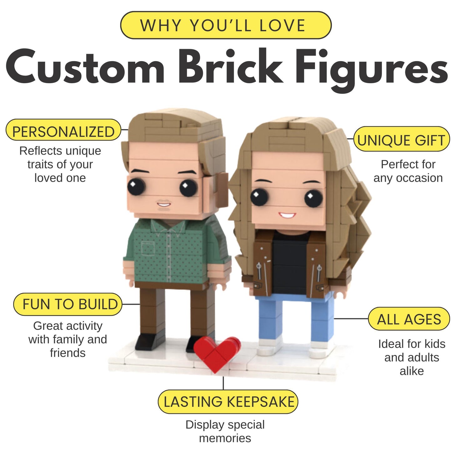 Personalized Wedding Brick Buddies, Custom Bride and Groom Brick Figures