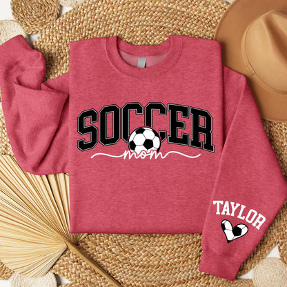 Personalize Soccer Mom Kids Name On Sleeve Print Sweatshirt