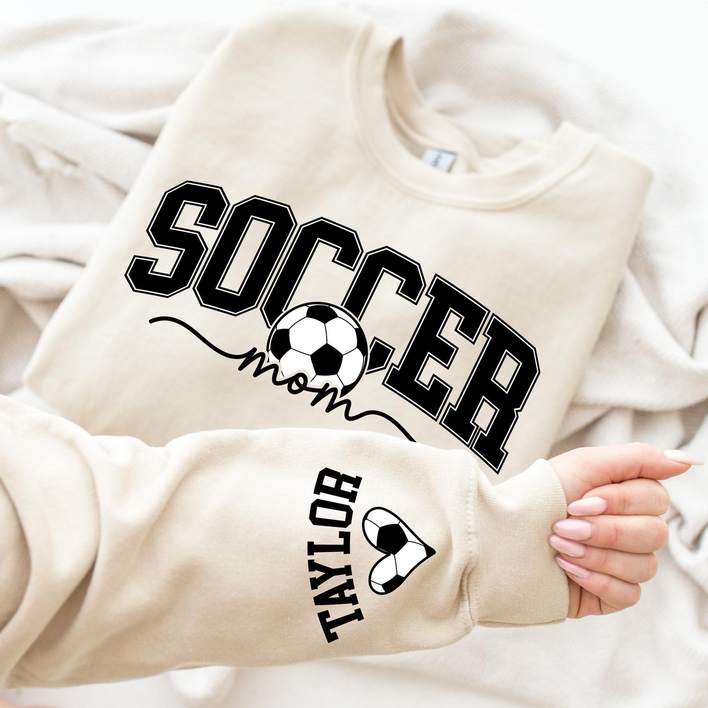 Personalize Soccer Mom Kids Name On Sleeve Print Sweatshirt